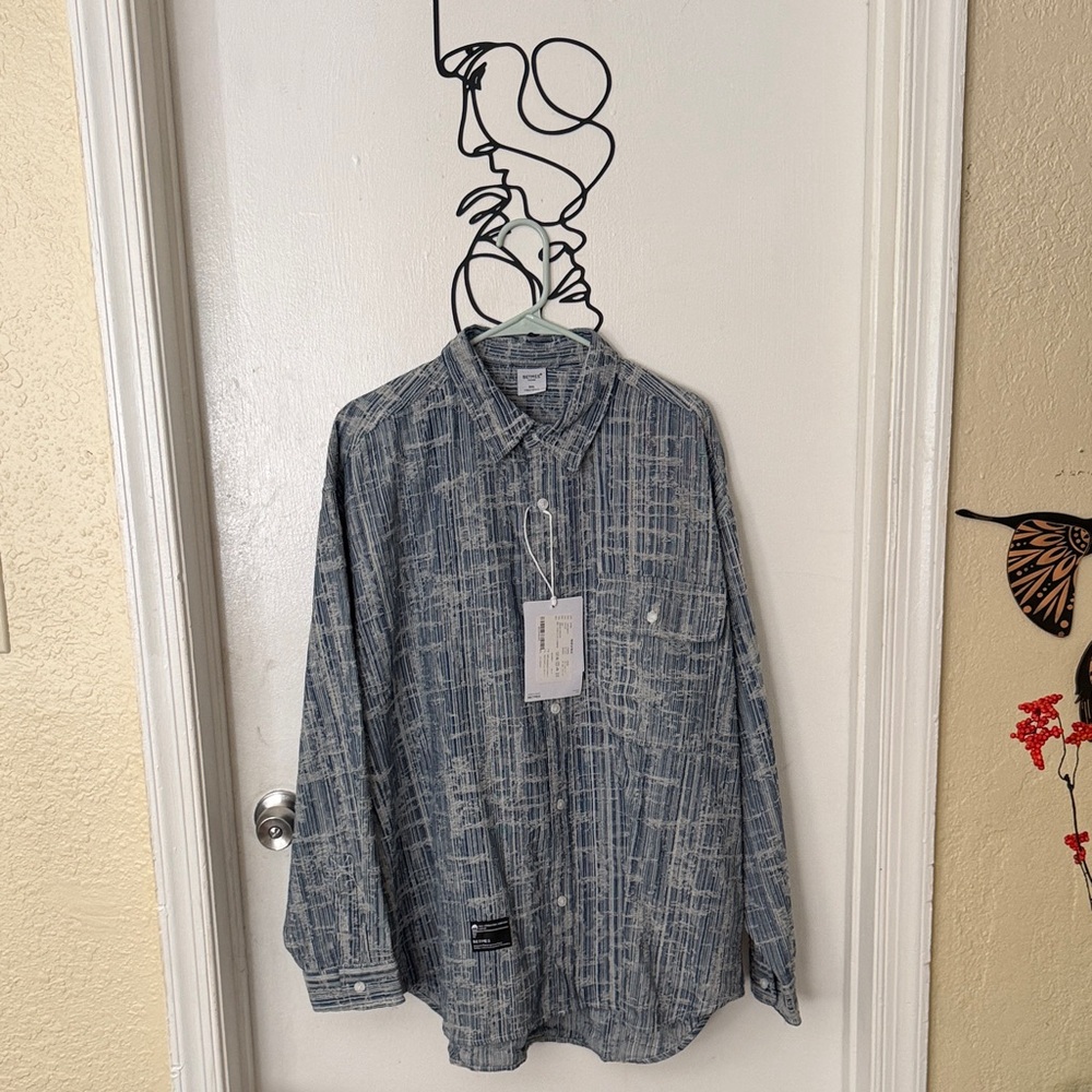 Casual Blue Patterned Button Down Shirt